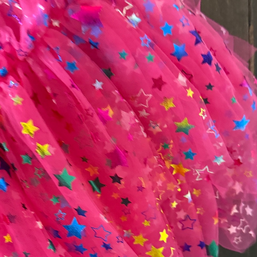 NWT Imekis Girls' Bright Pink Star Tulle Party Dress - Picture 9 of 12